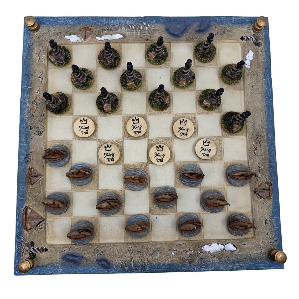 Young's Inc Nautical Checker Tic Tac Toe 32 Pc Set Lighthouse Sailboat 23416
